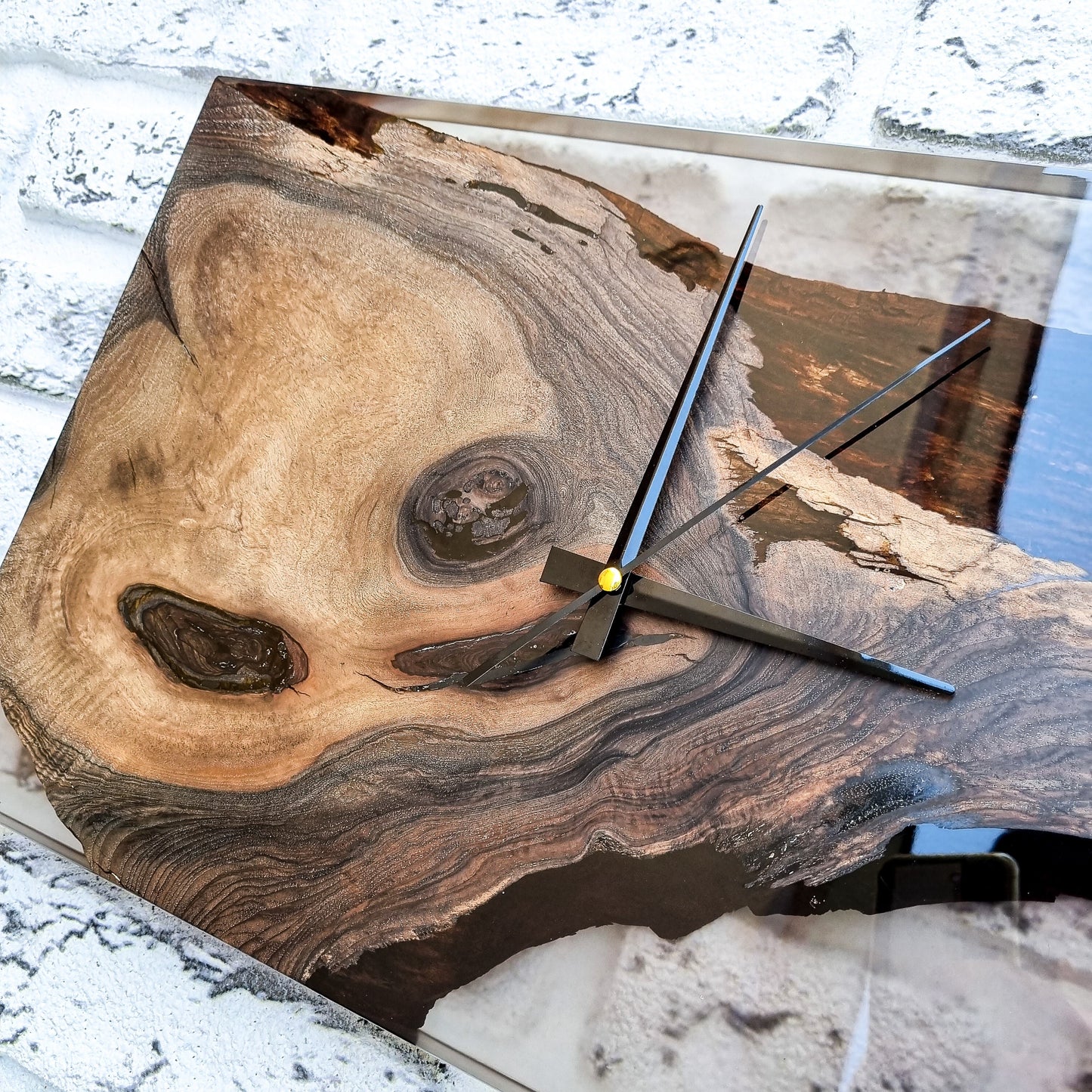 Resin & Black Walnut Wood Wall Clock, Epoxy and Wood Wall Clock, Unique Handmade Wall Decor