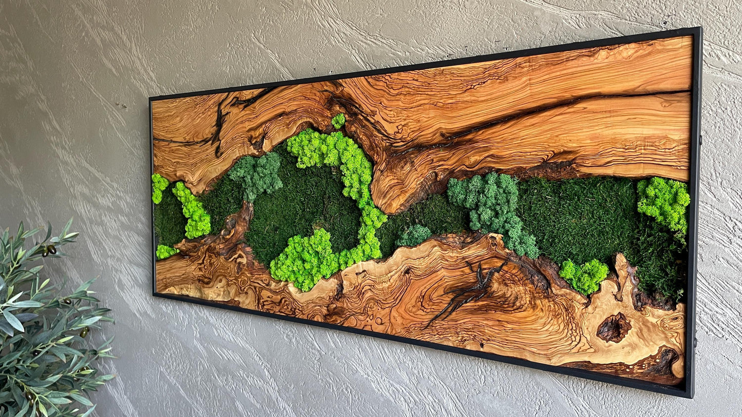 Moss and Wood Wall Art, Natural Wood & Moss Wall Decor for Home, Rustic Greenery Decor