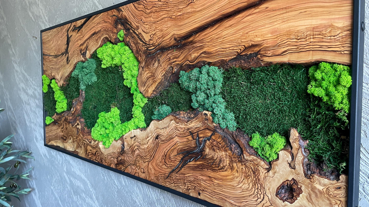 Moss and Wood Wall Art, Natural Wood & Moss Wall Decor for Home, Rustic Greenery Decor