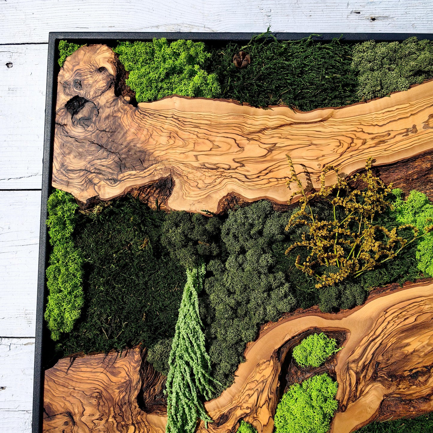 Moss & Wood Wall Art, Custom Made Moss and Olive Wood Wall Art, Unique Handmade Wall Hanging, Eco-Friendly Interior Accent