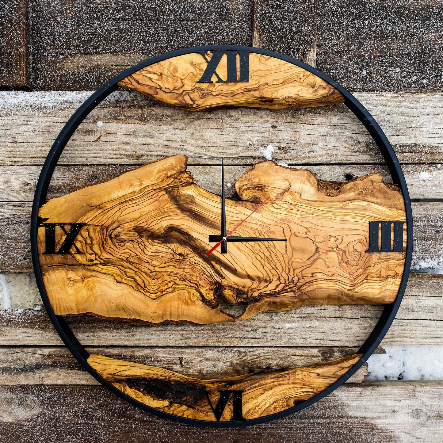 Olive Wood Wall Clock, Farmhouse Clock, Unique Wall Clock, Large Wall Clock, Live Edge Clock, Wooden Wall Art, Gift For Him