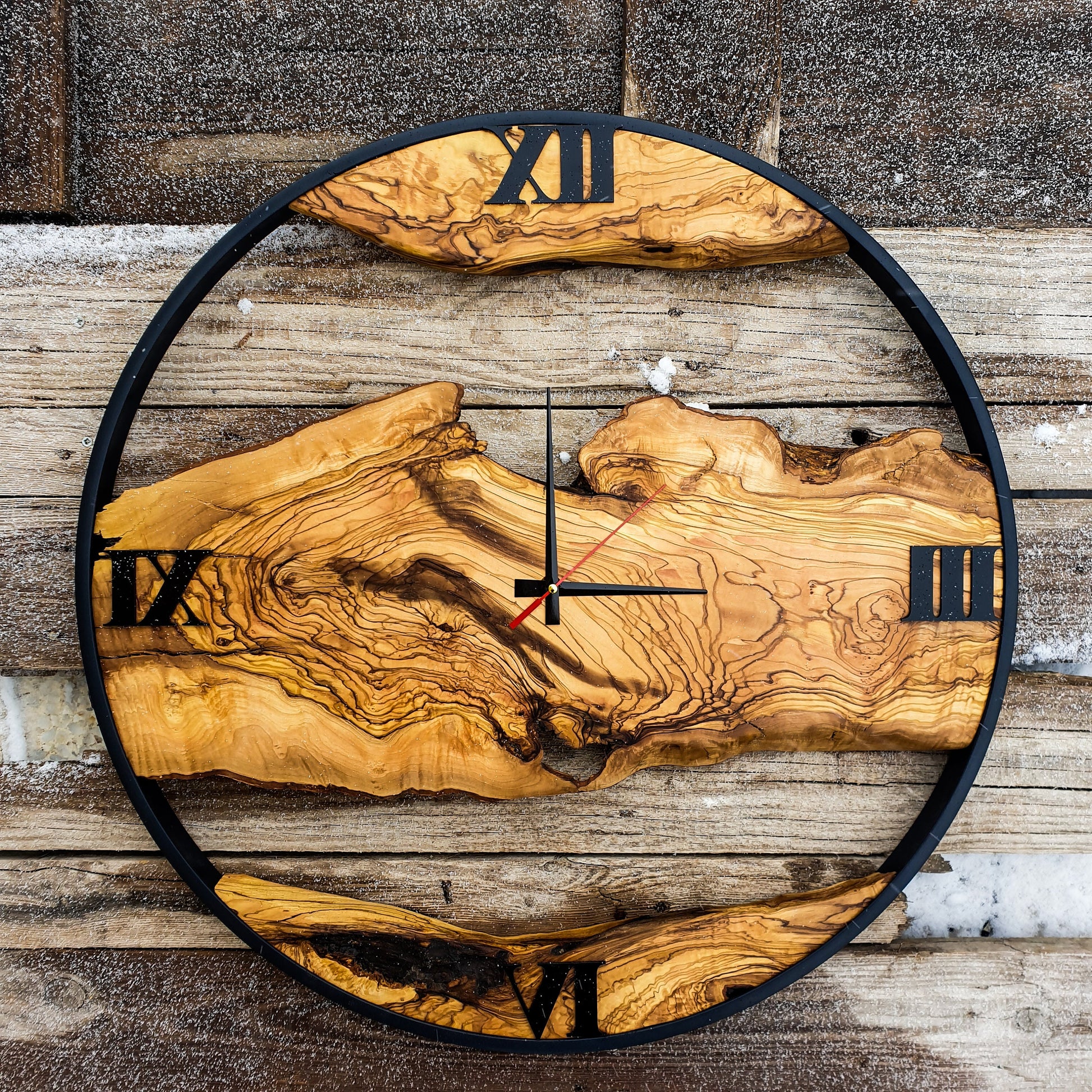 Olive Wood Wall Clock, Farmhouse Clock, Unique Wall Clock, Large Wall Clock, Live Edge Clock, Wooden Wall Art, Gift For Him