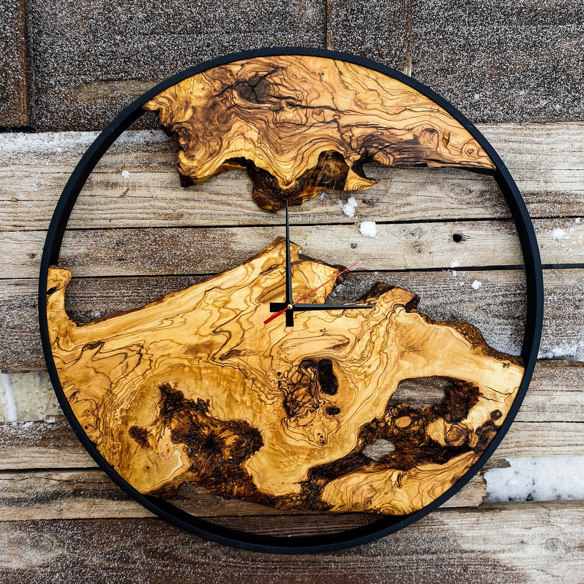 Olive Wood Wall Clock, Farmhouse Clock, Unique Wall Clock, Large Wall Clock, Live Edge Clock, Wooden Wall Art, Gift For Him
