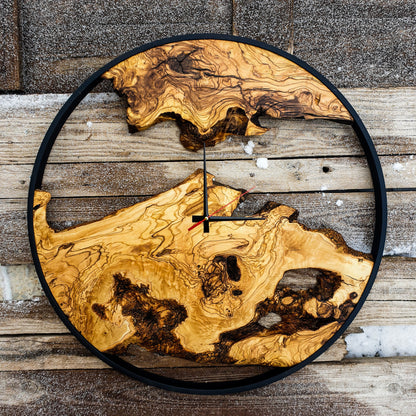 Olive Wood Wall Clock, Farmhouse Clock, Unique Wall Clock, Large Wall Clock, Live Edge Clock, Wooden Wall Art, Gift For Him