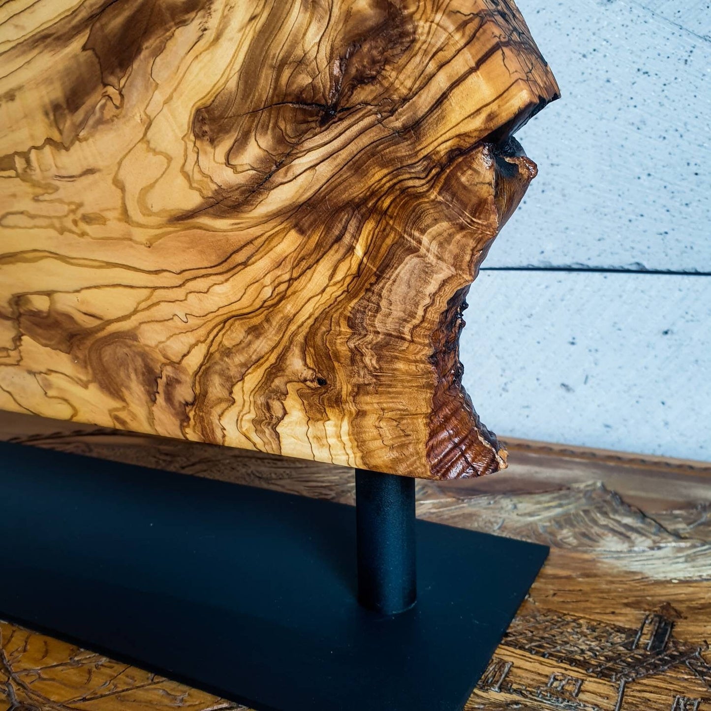 Magnetic Knife Holder, Wood Knife Holder, Knife Holder İron Base, Wood Knife Rack, Natural Edge Knife Holder, Olive Wood, Olive Wood