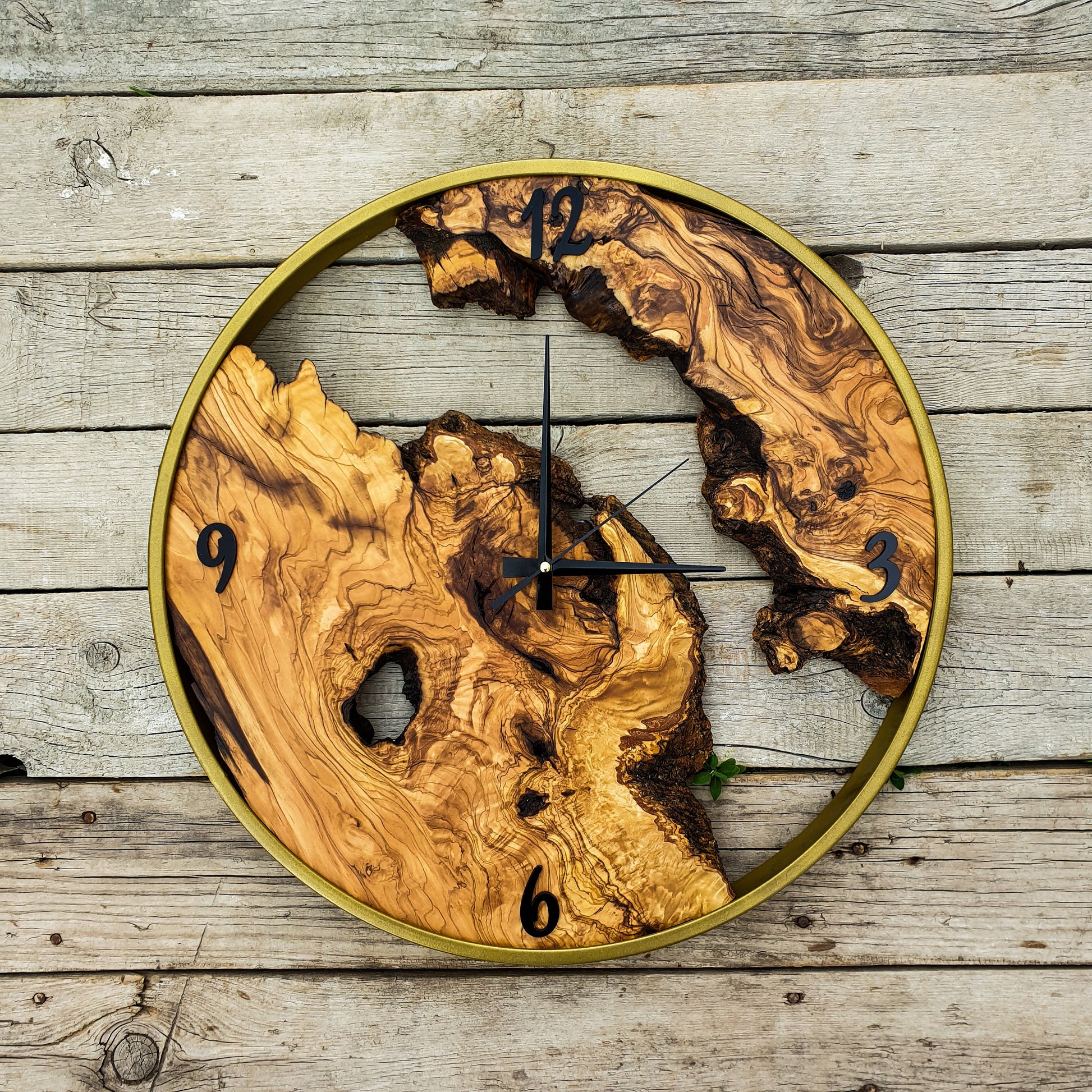 Olive Wood Wall Clock, Farmhouse Clock, Unique Wall Clock, Large Wall Clock, Live Edge Clock, Wooden Wall Art, Gift For Him
