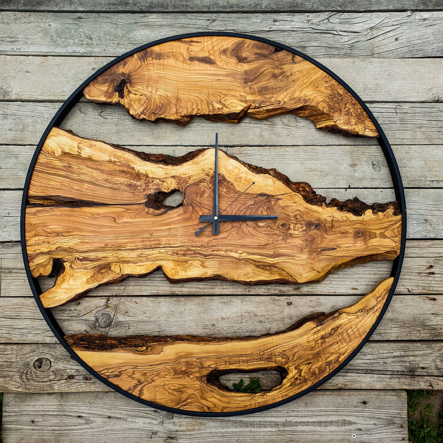 Olive Wood Wall Clock, Farmhouse Clock, Unique Wall Clock, Large Wall Clock, Live Edge Clock, Wooden Wall Art, Gift For Him