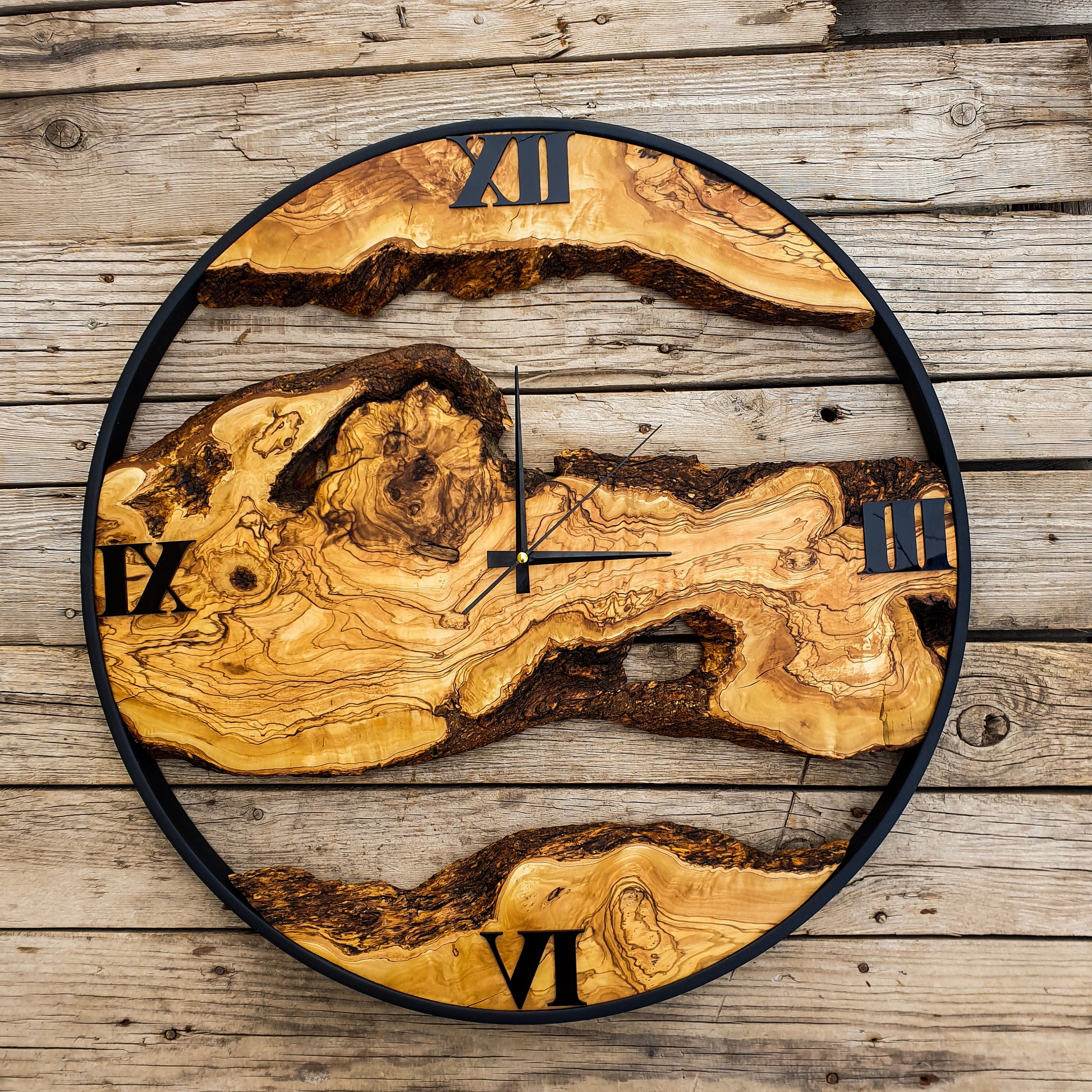 Custom Made Wall Clock, Olive Wood Wooden Wall Clock, Handmade Wooden Wall Clock, Wooden Wall Clock for Office, Rustic Clock, Christmas Gift