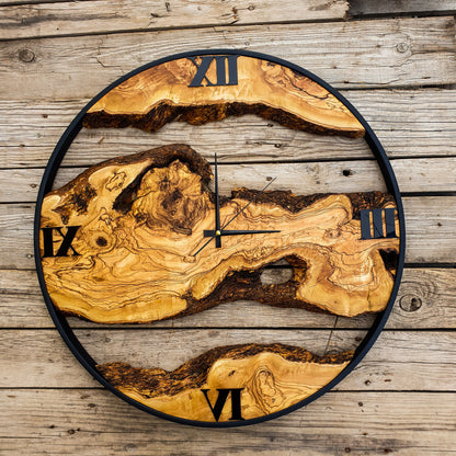 Custom Made Wall Clock, Olive Wood Wooden Wall Clock, Handmade Wooden Wall Clock, Wooden Wall Clock for Office, Rustic Clock, Christmas Gift