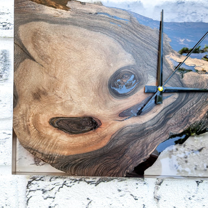 Resin & Black Walnut Wood Wall Clock, Epoxy and Wood Wall Clock, Unique Handmade Wall Decor