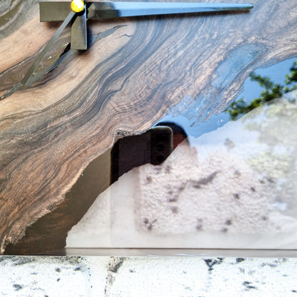 Resin & Black Walnut Wood Wall Clock, Epoxy and Wood Wall Clock, Unique Handmade Wall Decor