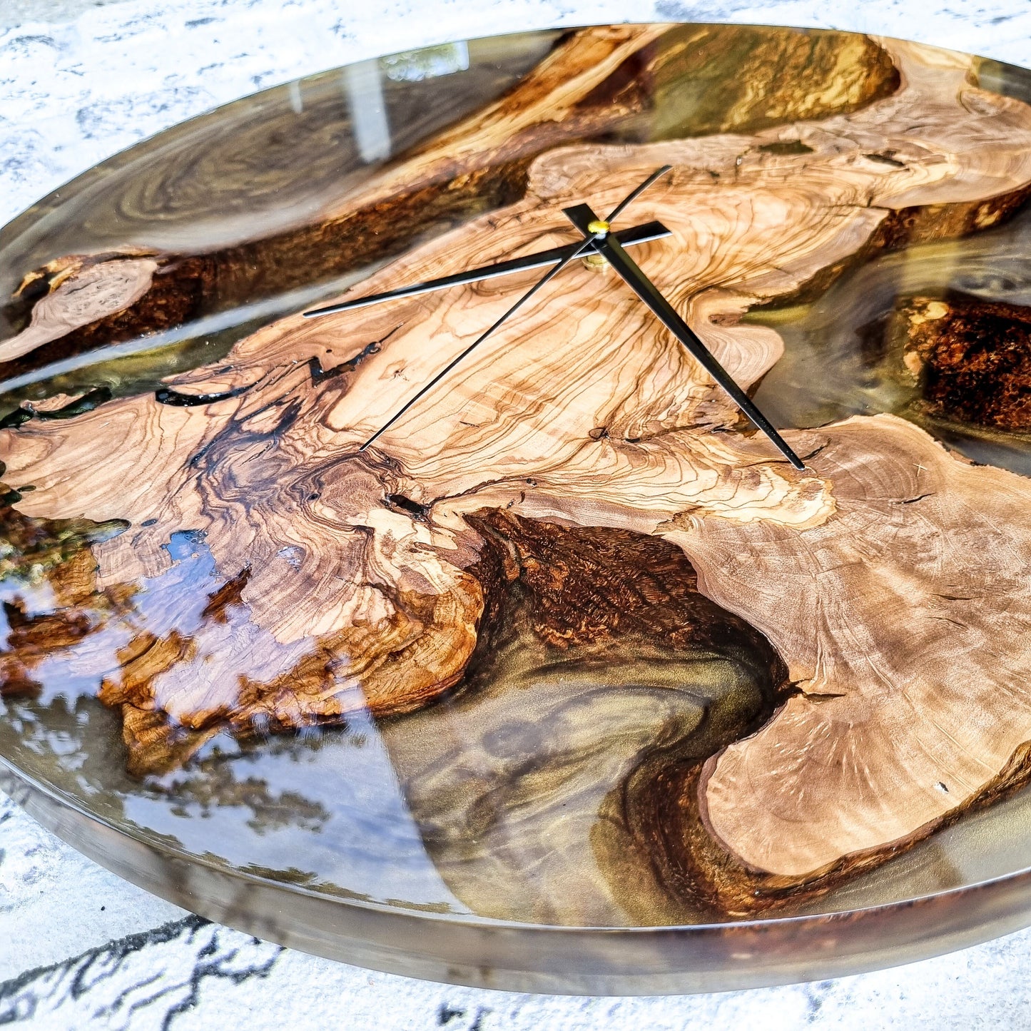 Resin & Olive Wood Wall Clock, Epoxy and Wood Wall Clock, Unique Handmade Wall Decor