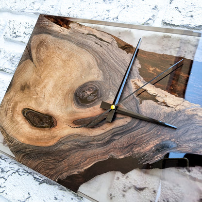 Resin & Black Walnut Wood Wall Clock, Epoxy and Wood Wall Clock, Unique Handmade Wall Decor