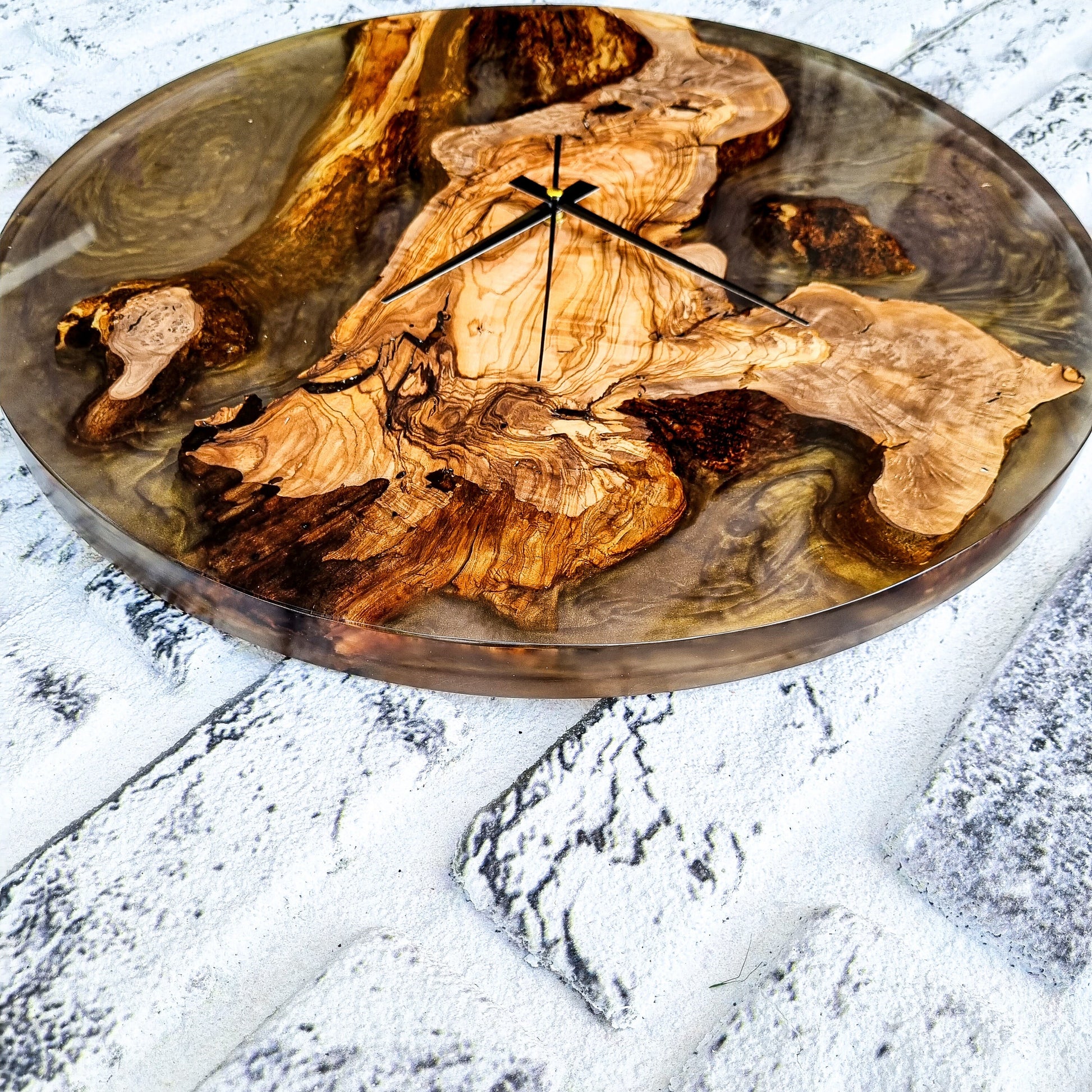 Resin & Olive Wood Wall Clock, Epoxy and Wood Wall Clock, Unique Handmade Wall Decor