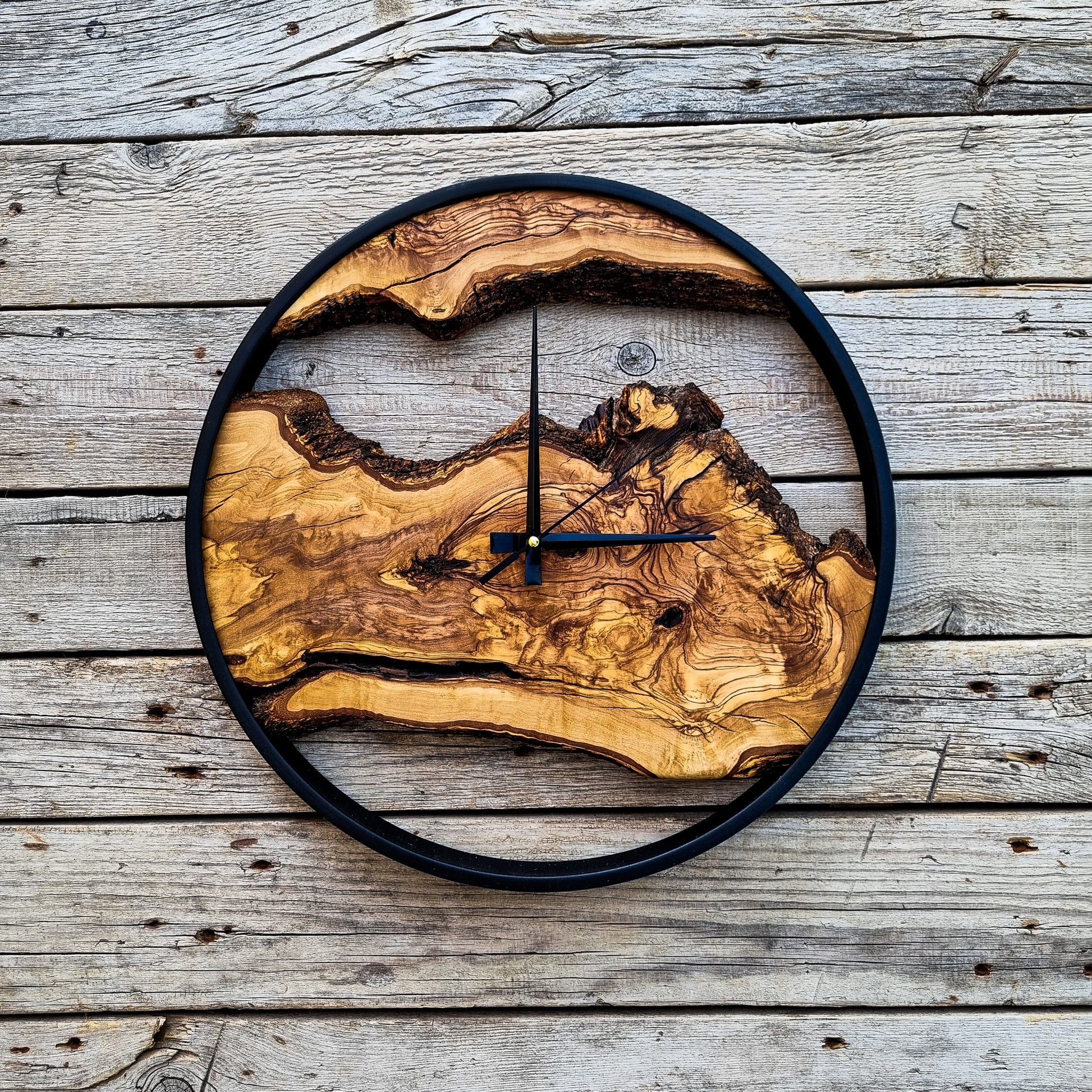 Olive Wood Wall Clock, Farmhouse Clock, Unique Wall Clock, Large Wall Clock, Live Edge Clock, Wooden Wall Art, Gift For Him