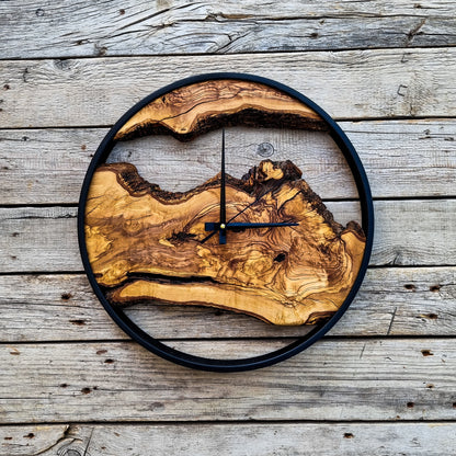 Olive Wood Wall Clock, Farmhouse Clock, Unique Wall Clock, Large Wall Clock, Live Edge Clock, Wooden Wall Art, Gift For Him
