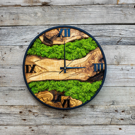 Moss Olive Wood Wall Clock, Clock For Wall, Wooden Wall Art, Large Wall Clock , Moss Wall Art, Wooden Wall Clock, Wood Wall Art