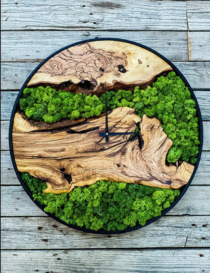Moss Olive Wood Wall Clock, Clock For Wall, Wooden Wall Art, Large Wall Clock , Moss Wall Art, Wooden Wall Clock, Wood Wall Art