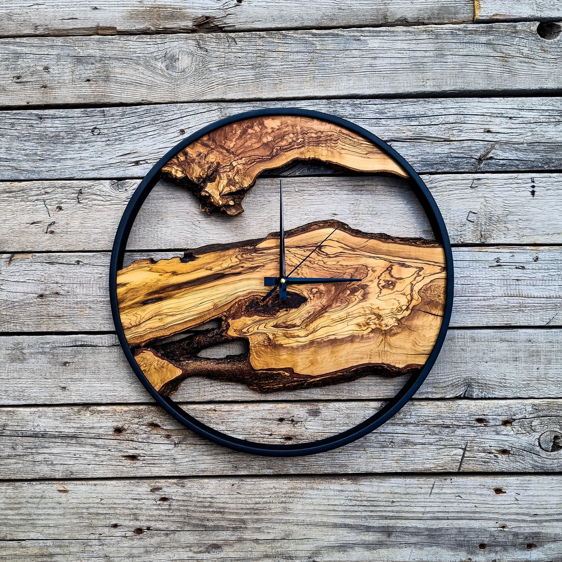 Olive Wood Wall Clock, Farmhouse Clock, Unique Wall Clock, Large Wall Clock, Live Edge Clock, Wooden Wall Art, Gift For Him