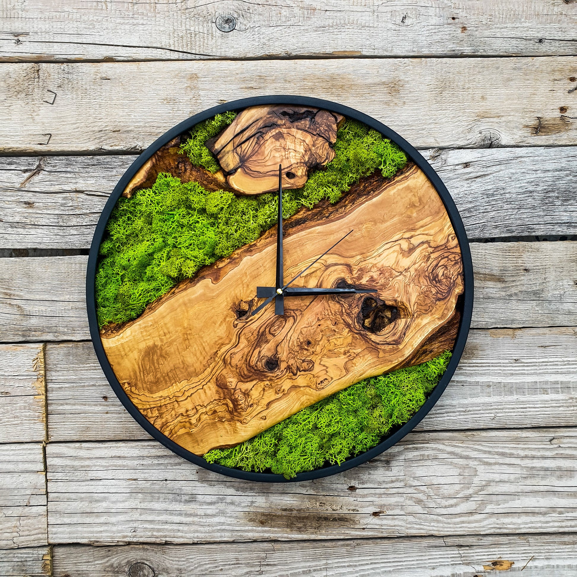 Moss Olive Wood Wall Clock, Clock For Wall, Wooden Wall Art, Large Wall Clock , Moss Wall Art, Wooden Wall Clock, Wood Wall Art