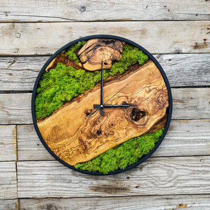Moss Olive Wood Wall Clock, Clock For Wall, Wooden Wall Art, Large Wall Clock , Moss Wall Art, Wooden Wall Clock, Wood Wall Art