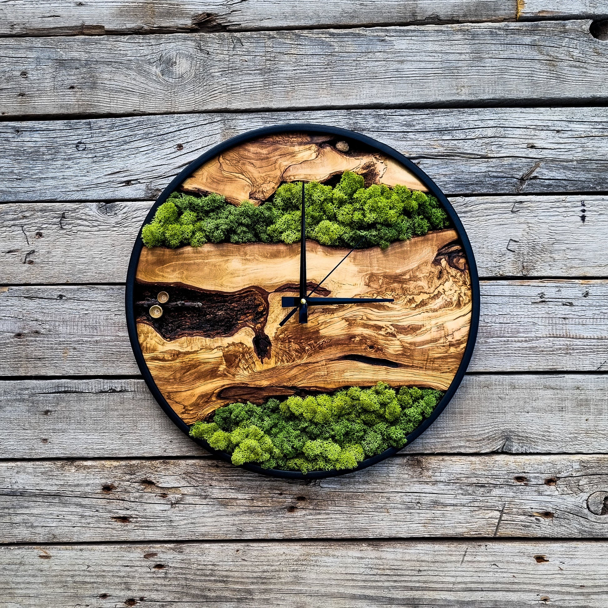 Moss Olive Wood Wall Clock, Clock For Wall, Wooden Wall Art, Large Wall Clock , Moss Wall Art, Wooden Wall Clock, Wood Wall Art