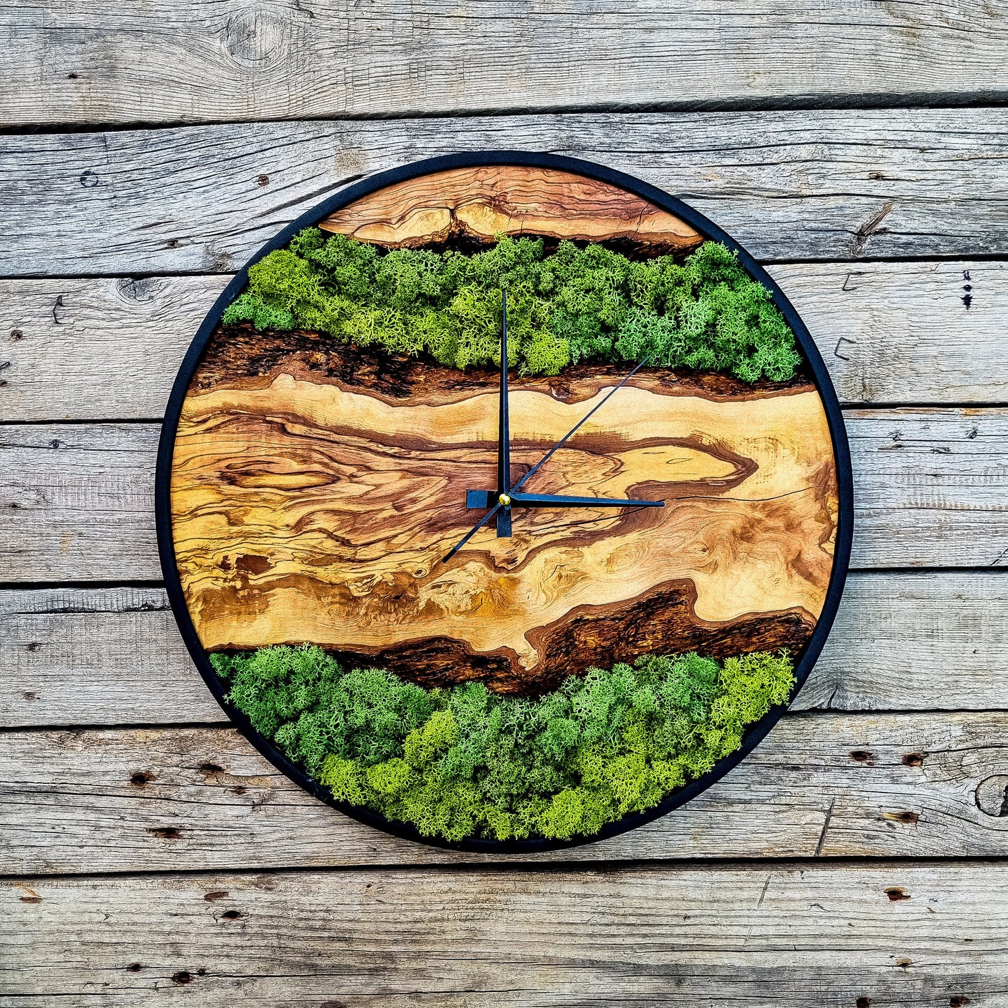 Moss Olive Wood Wall Clock, Clock For Wall, Wooden Wall Art, Large Wall Clock , Moss Wall Art, Wooden Wall Clock, Wood Wall Art