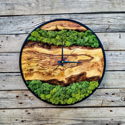 Moss Olive Wood Wall Clock, Clock For Wall, Wooden Wall Art, Large Wall Clock , Moss Wall Art, Wooden Wall Clock, Wood Wall Art