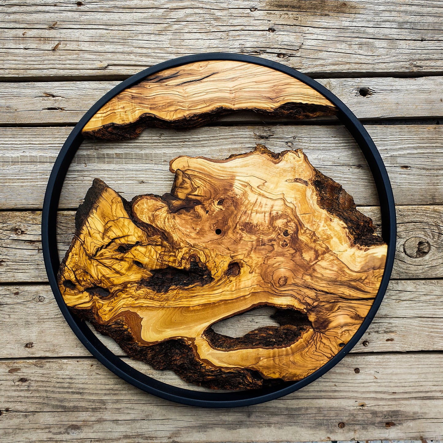 Bespoke Natural Wood Clock, Bespoke Olive Wood Wall Clock, Large Metal Wall Clock, Wood Art, Farmhouse Clock, Custom made christmas gift