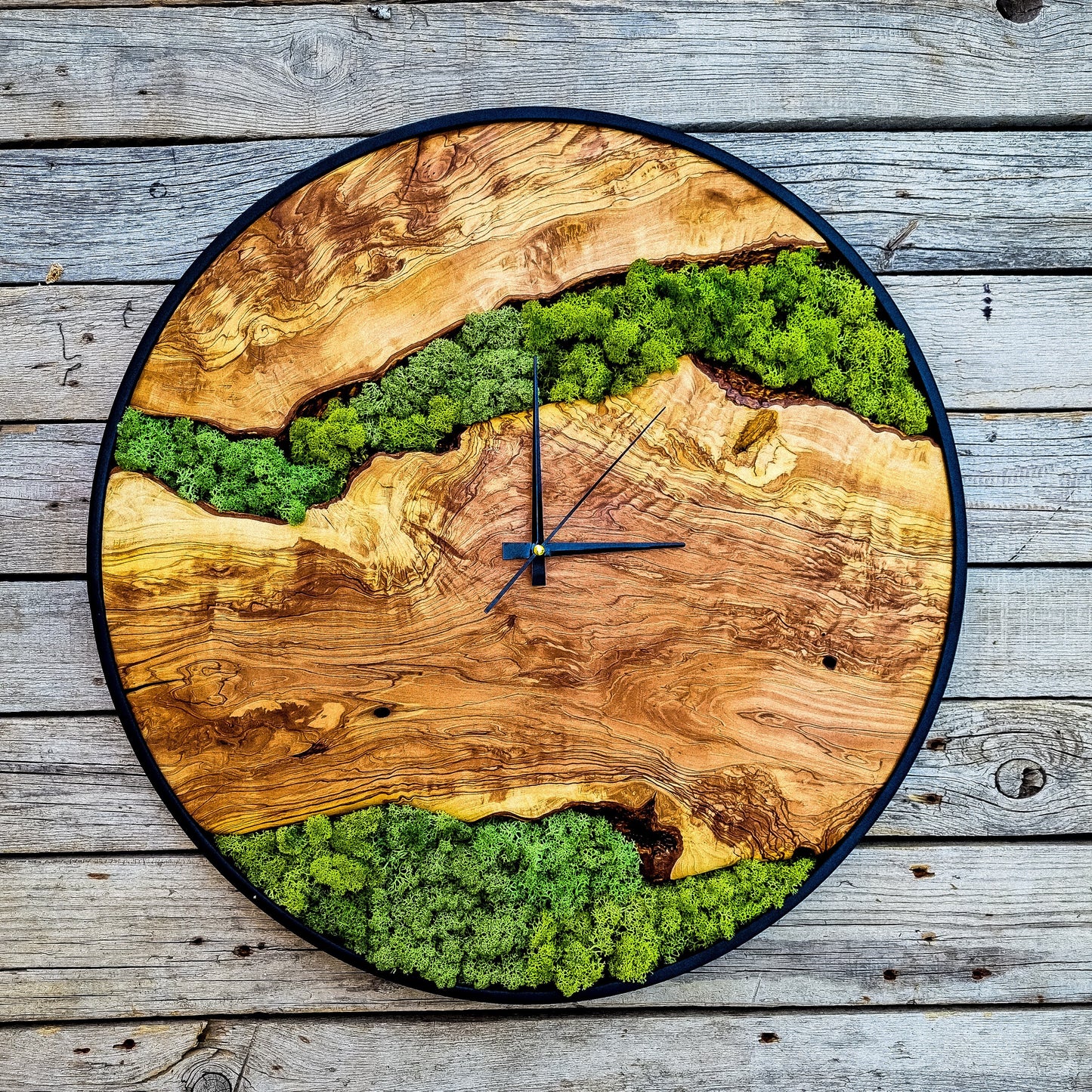 Wood Wall Clock-Moss Wall Art, Moss Art, Moss Wall Clock, Moss Art With Wood, Unıque Wall Decor, New Home Gift