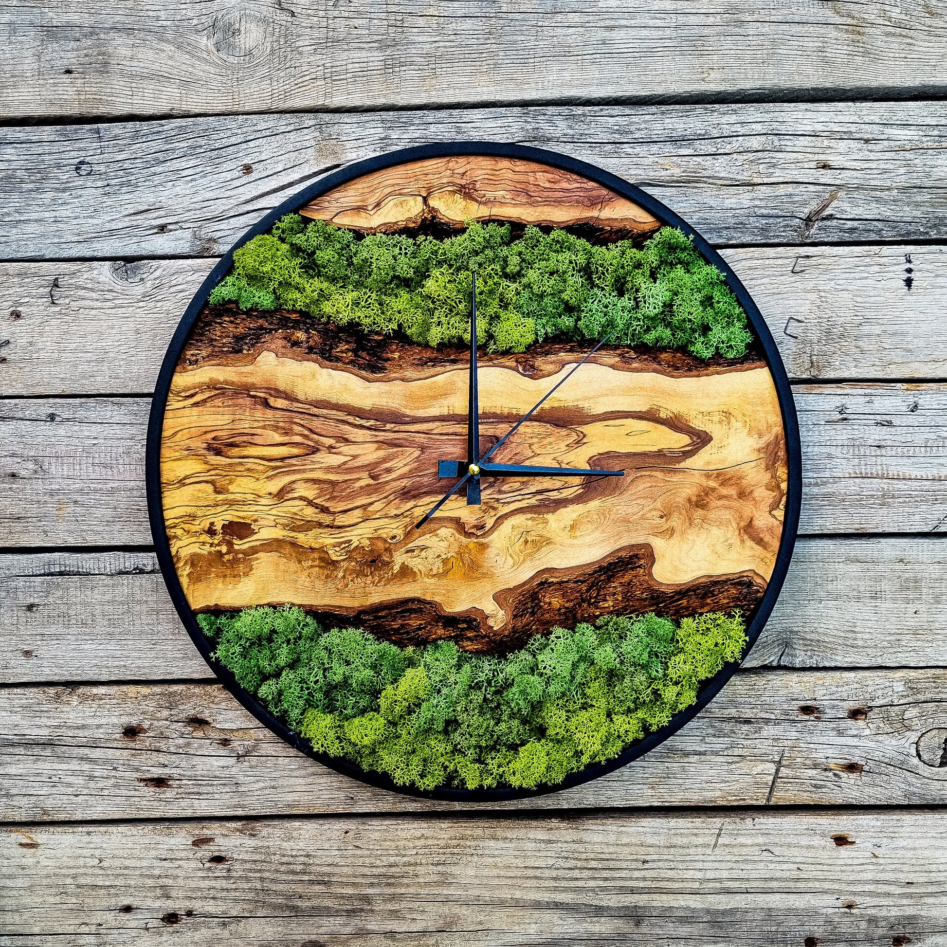 Wood Wall Clock-Moss Wall Art, Moss Art, Moss Wall Clock, Moss Art With Wood, Unıque Wall Decor, New Home Gift