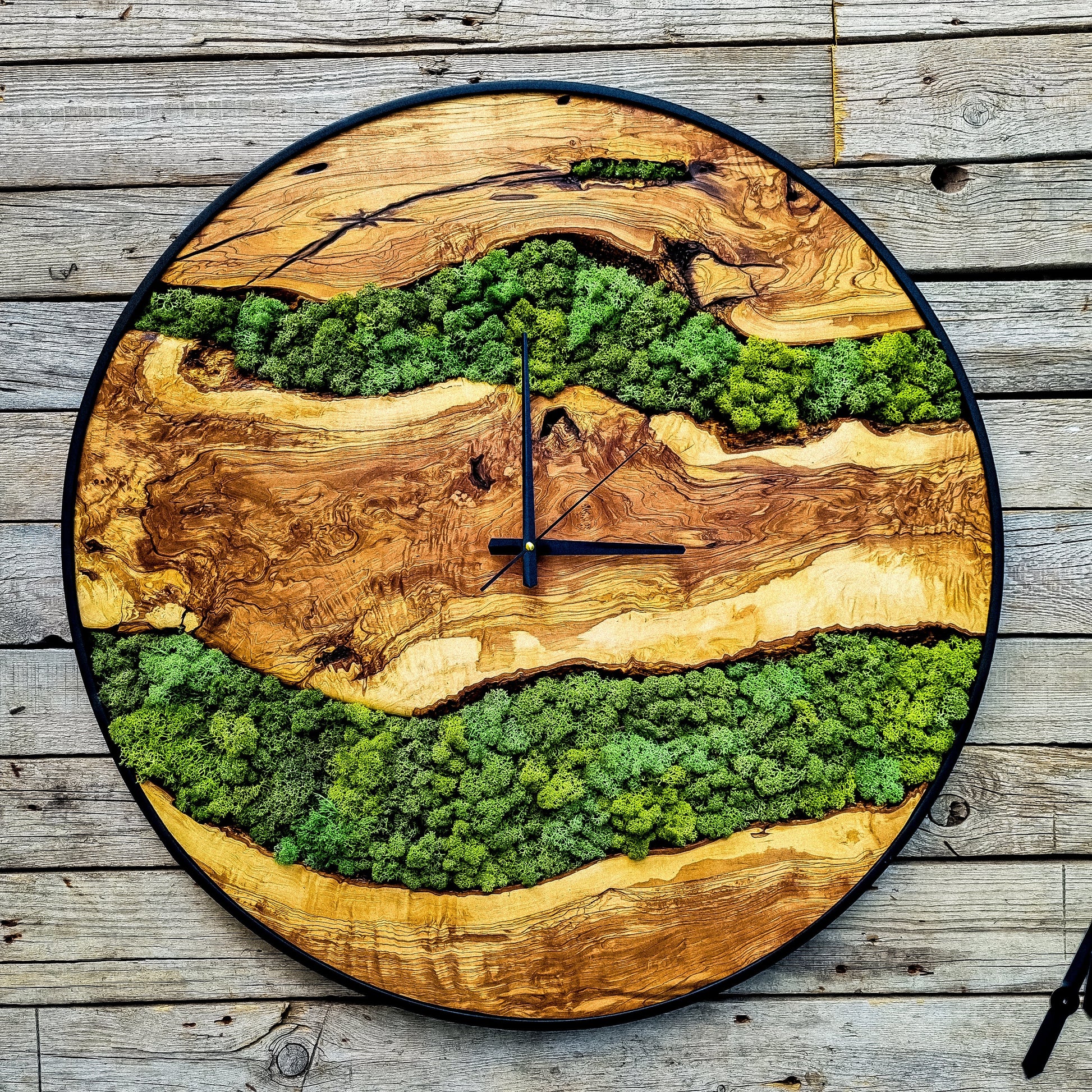 Wood Wall Clock-Moss Wall Art, Moss Art, Moss Wall Clock, Moss Art With Wood, Unıque Wall Decor, New Home Gift