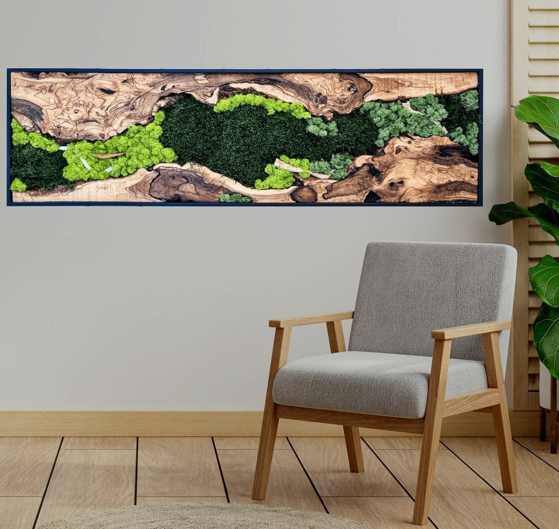 Moss Wall Decor - Olive Wood & Preserved Moss Wall Art