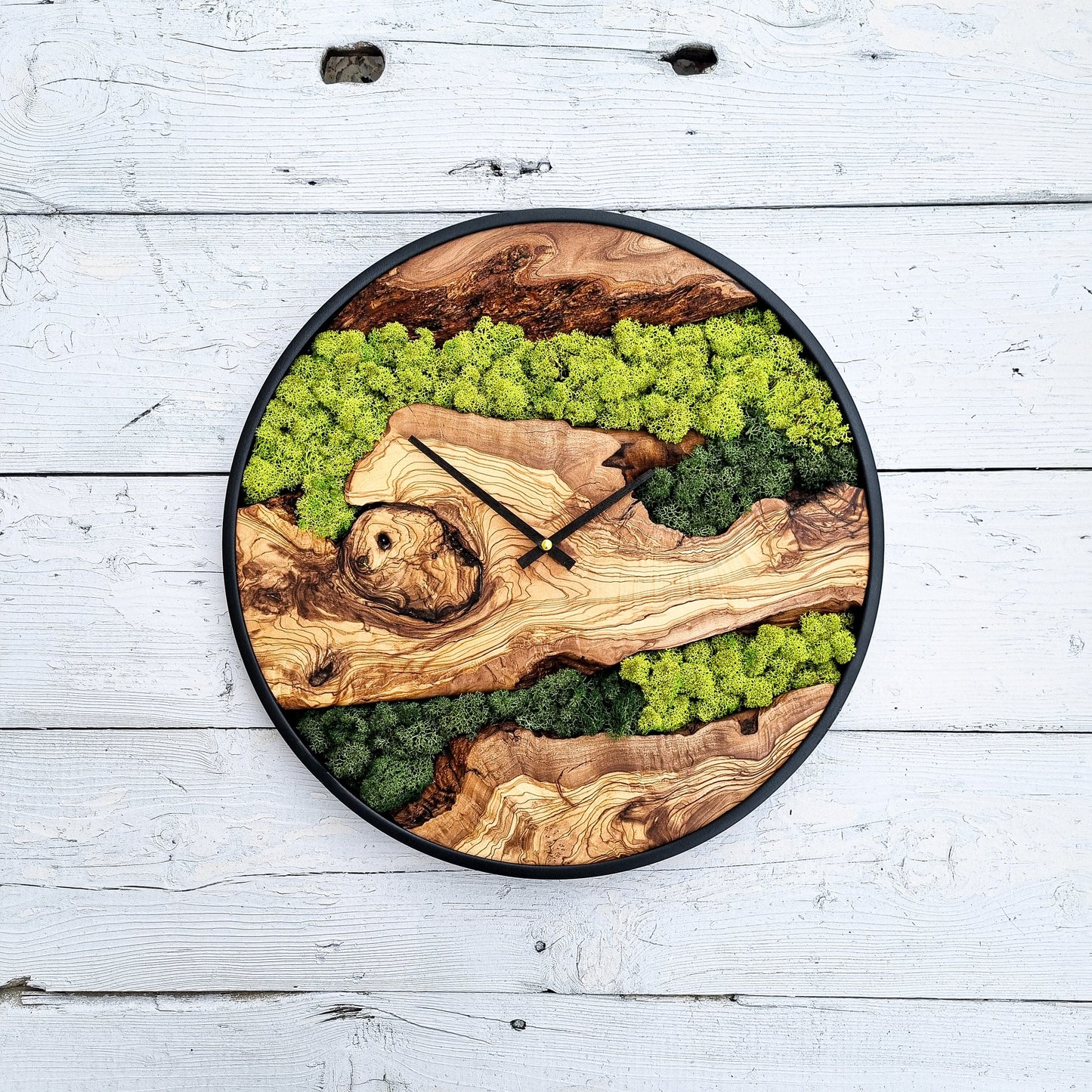 Moss Wall Clock, Custom Made Moss & Wood Wall Clock