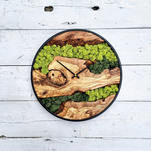 Moss Wall Clock, Custom Made Moss & Wood Wall Clock