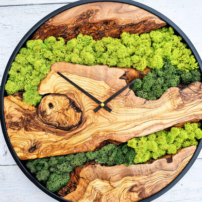 Moss Wall Clock, Custom Made Moss & Wood Wall Clock