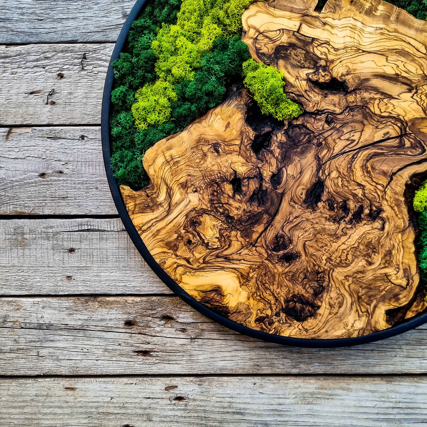 Custom Made Moss & Wood Wall Art, Metal Frame Wall Decor, Round Wall Decor