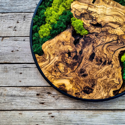 Custom Made Moss & Wood Wall Art, Metal Frame Wall Decor, Round Wall Decor