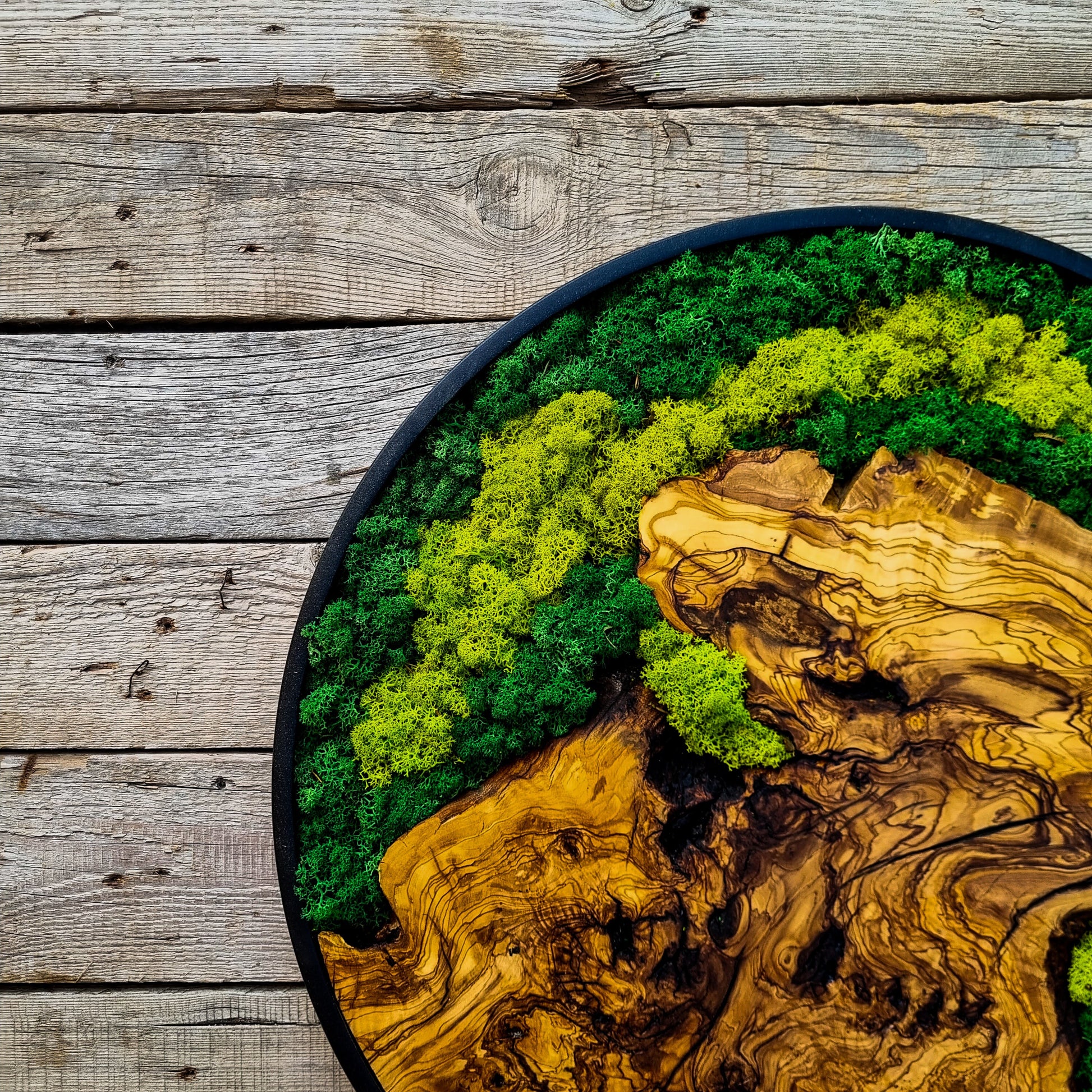 Custom Made Moss & Wood Wall Art, Metal Frame Wall Decor, Round Wall Decor