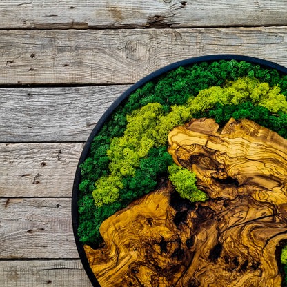 Custom Made Moss & Wood Wall Art, Metal Frame Wall Decor, Round Wall Decor