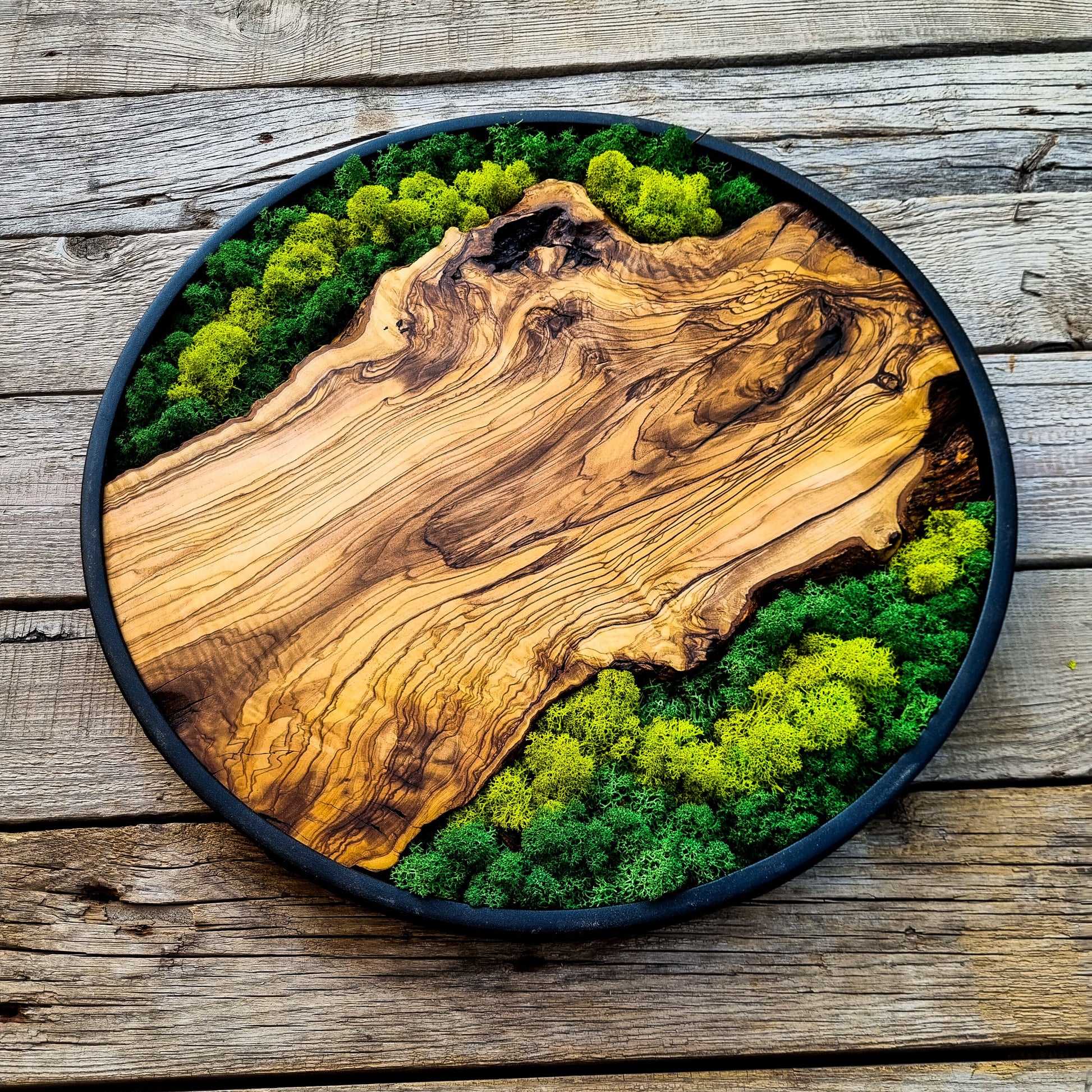 Custom Made Moss & Wood Wall Art, Metal Frame Wall Decor, Round Wall Decor