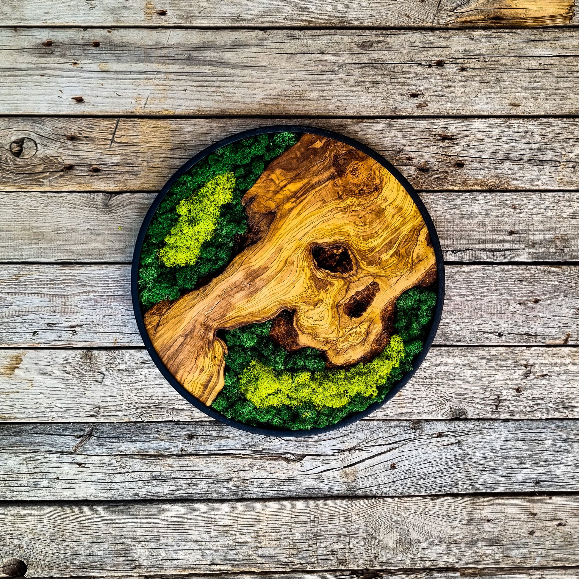 Custom Made Moss & Wood Wall Art, Metal Frame Wall Decor, Round Wall Decor