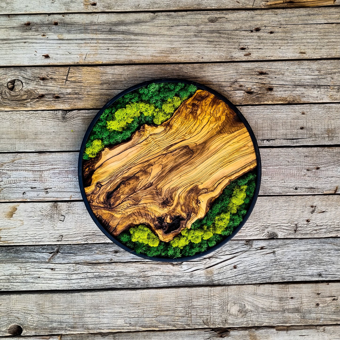 Custom Made Moss & Wood Wall Art, Metal Frame Wall Decor, Round Wall Decor