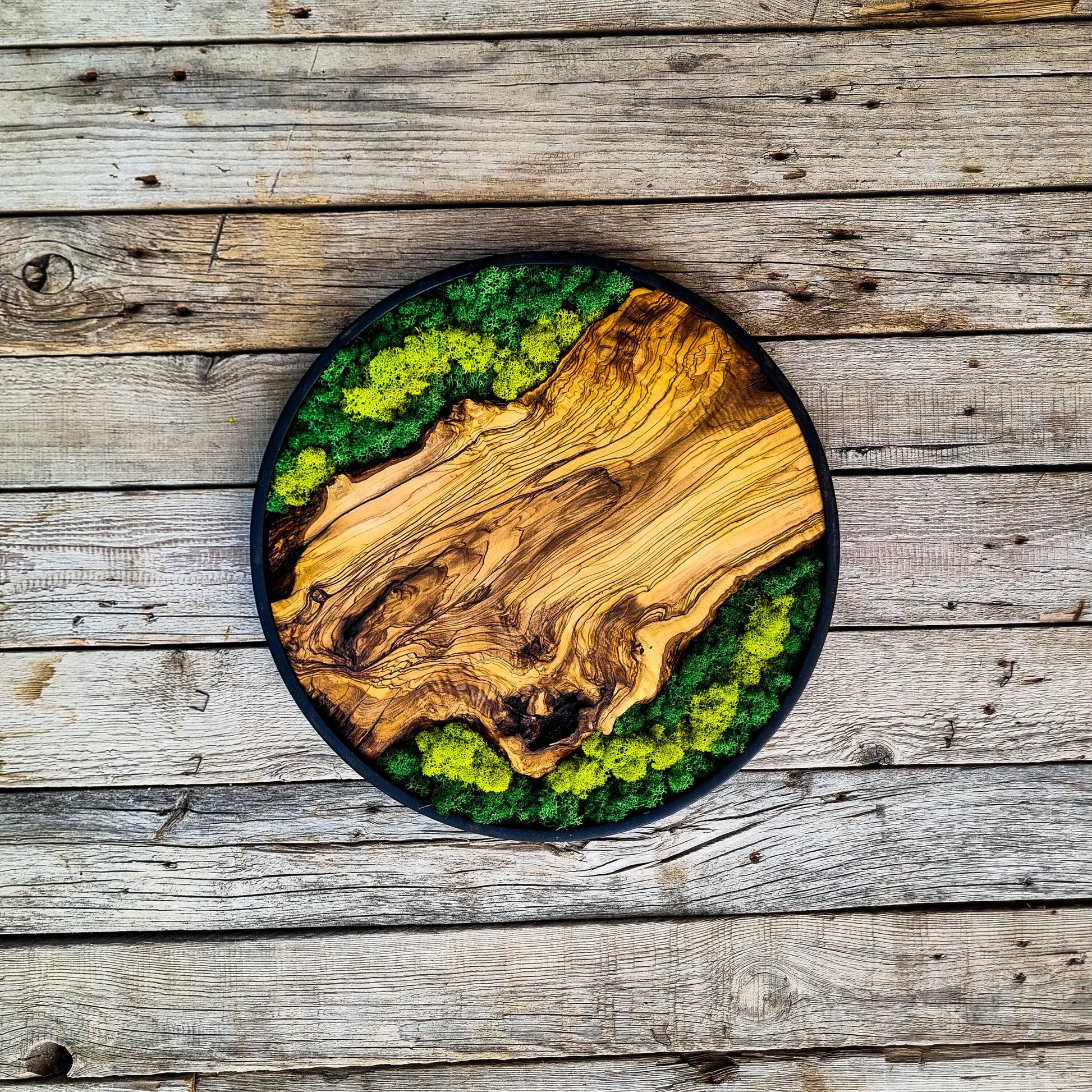 Custom Made Moss & Wood Wall Art, Metal Frame Wall Decor, Round Wall Decor