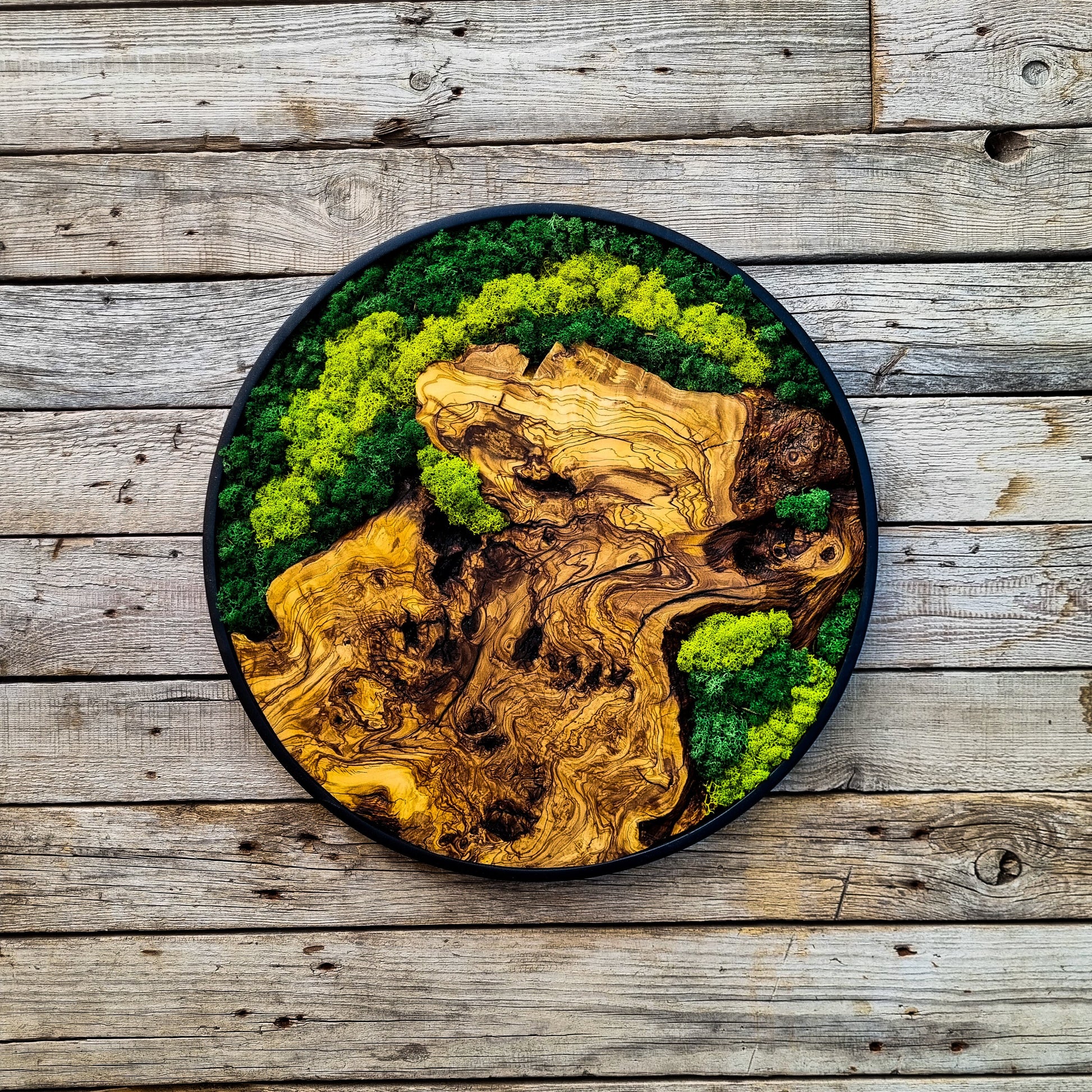 Custom Made Moss & Wood Wall Art, Metal Frame Wall Decor, Round Wall Decor