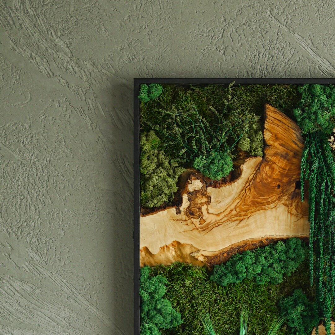 Moss Wall Decor, Moss & Wood Wall Art, Preserved Moss Decor