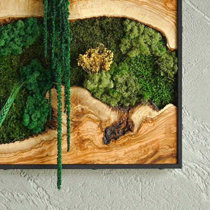 Moss Wall Decor, Moss & Wood Wall Art, Preserved Moss Decor