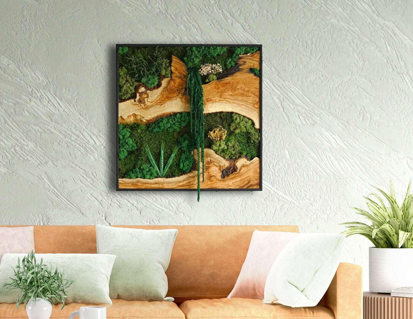 Moss Wall Decor, Moss & Wood Wall Art, Preserved Moss Decor