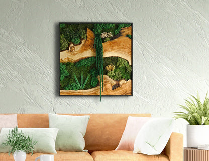 Moss Wall Decor, Moss & Wood Wall Art, Preserved Moss Decor