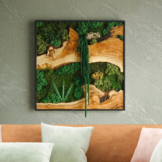 Moss Wall Decor, Moss & Wood Wall Art, Preserved Moss Decor